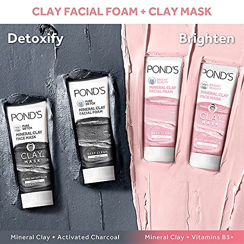 POND'S Bright Beauty Mineral Clay Vitamin B3, 4X Oil Absorbing, Brightening, For Oil Free Instant Glow, Face Wash 90 g