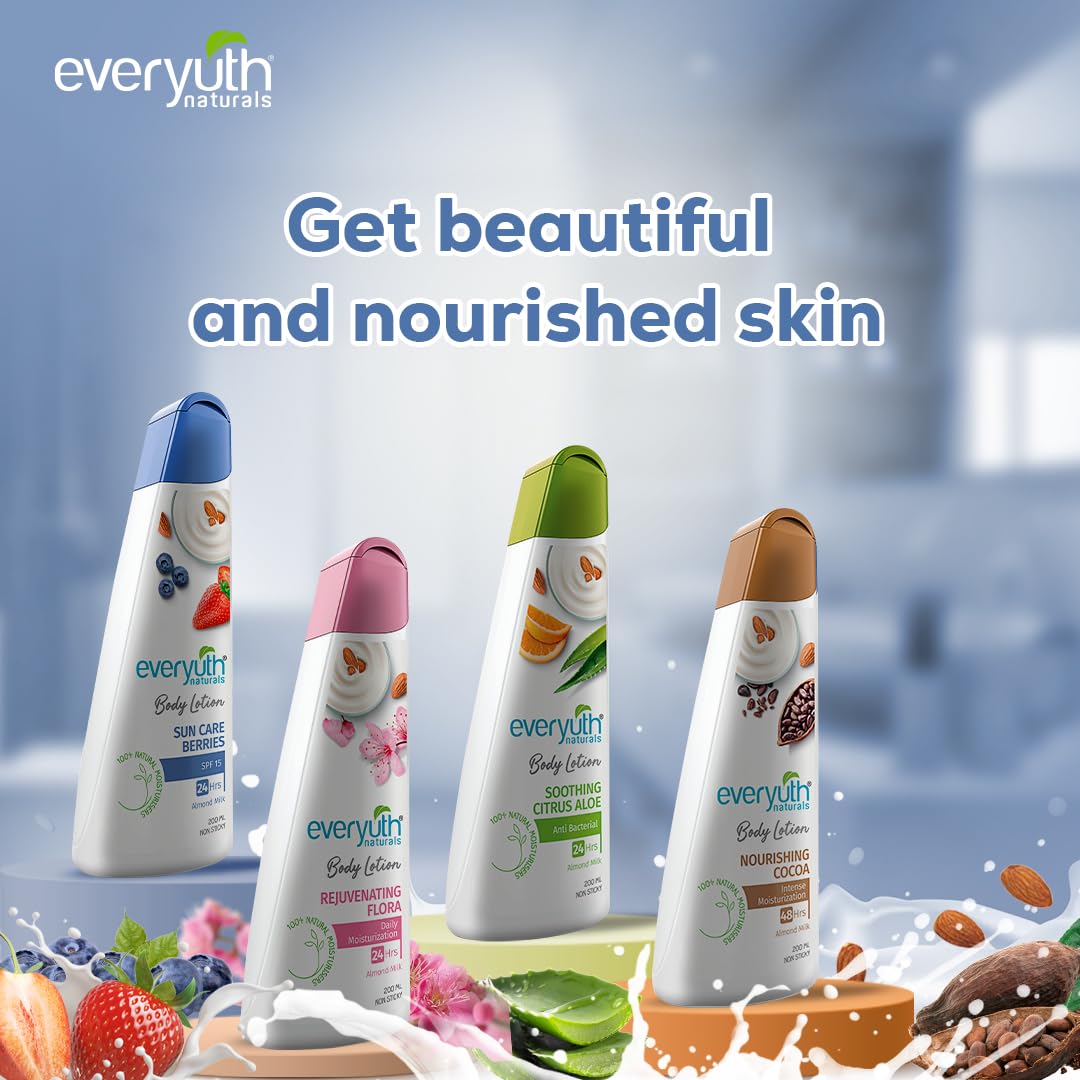 Everyuth Naturals Sun Care Berries Body Lotion (200Ml)|With Spf-15|24 Hours Intense Moisturization With Almond Milk & Berries Extracts|For Deep Skin Nourishment|Quick Absorption|For All Skin Types