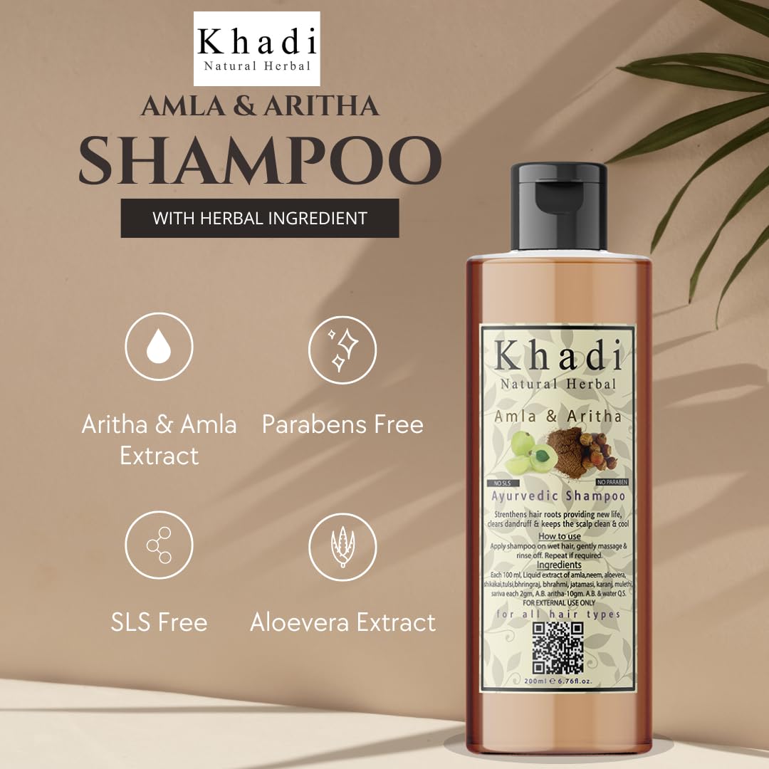 Khadi Natural Herbal Amla Aritha Shampoo for Men Women 200ml