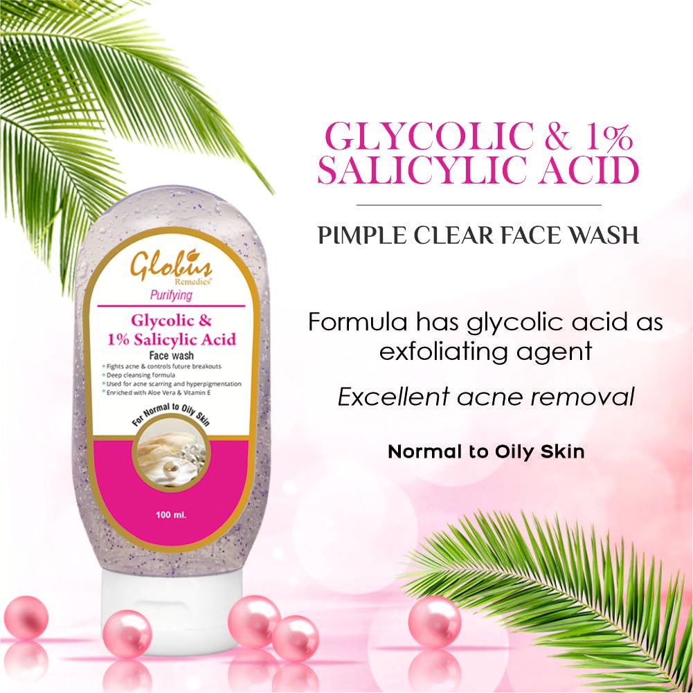 Globus Pimple Clear Face Wash with Glycolic & Salicyclic Acid - 100 ml (Pack of 4)
