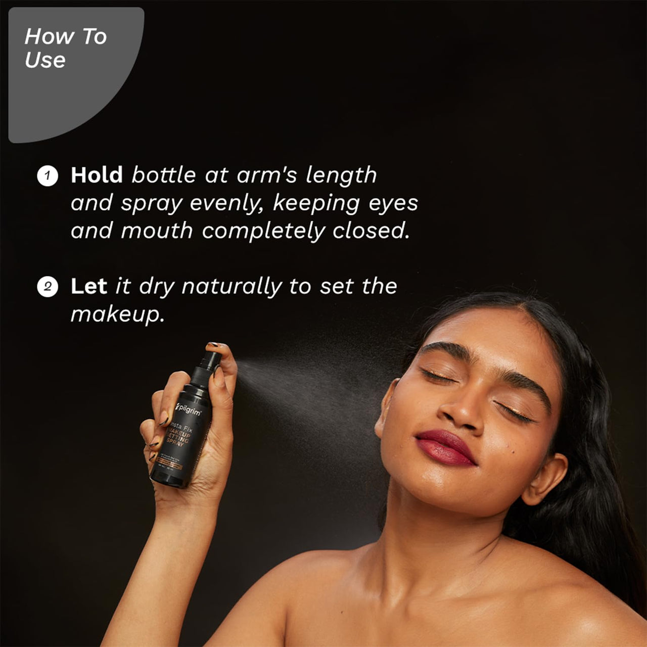 Pilgrim Insta Fix Makeup Setting Spray 60ml | With Hyaluronic Acid & French Red Vine | Setting spray for makeup | Long Lasting | Makeup Fixer | Natural Finish | Oil control Formula & Shine free look.