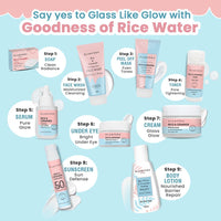 Glamveda Korean Rice & Ceramide 7 Step Weekly Skincare Routine For Women with Gift Box | Face wash, Peel Off Mask, Toner, Serum, Under eye cream, Moisturizer & Sunscreen