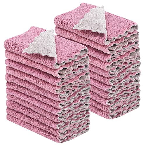 Rachan 11Pack Kitchen Dish Cloths, Reusable Dish Towels, Nonstick Oil Washable Fast Drying, Super Absorbent Coral Velvet Cleaning Cloths for Cleaning Tableware, Kitchen, Bathroom (Pink - green10 x 6")