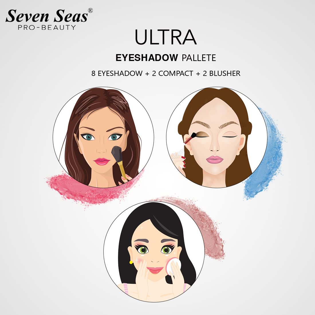 Seven Seas Ultra Smooth Eyeshadow Palette Pigmented Colors | Long Wearing And Easily Blendable Eye Makeup Palette | Multicolor - 30Gm | Shimmery & Glitter Finish (Skin)
