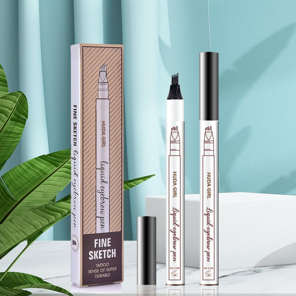 HUDA GIRL Eyebrow Pencil Black - Microblading Eyebrow Pencil for Womens & Girls, Natural & Long-lasting Finish, Smudge Proof Eyebrow Definer Sketch Pen, Eyebrow Filler