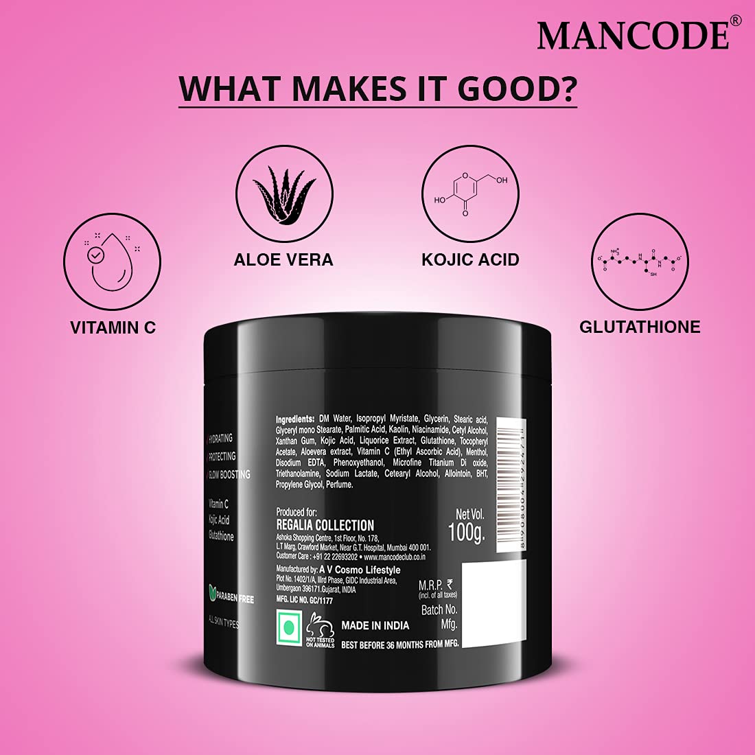Mancode Whitening Cream for Men | 100g | Glowing Radiant Skin | Daily Defence From Pollution | Reduces Acne & Dark Spots | Cream With UV Protect | Everyday Skin Care