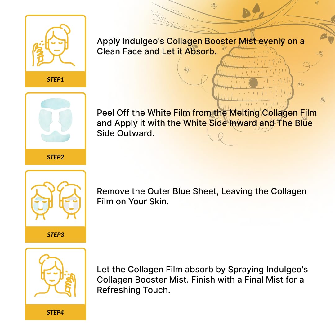 Bee & Beauty Melting Collagen Sheet Mask | Set Of 2 Full Face Pack With Toner | Korean Skincare | 2 Face Pack + Niacinamide & Honey Toner| Ultimate Collagen Booster