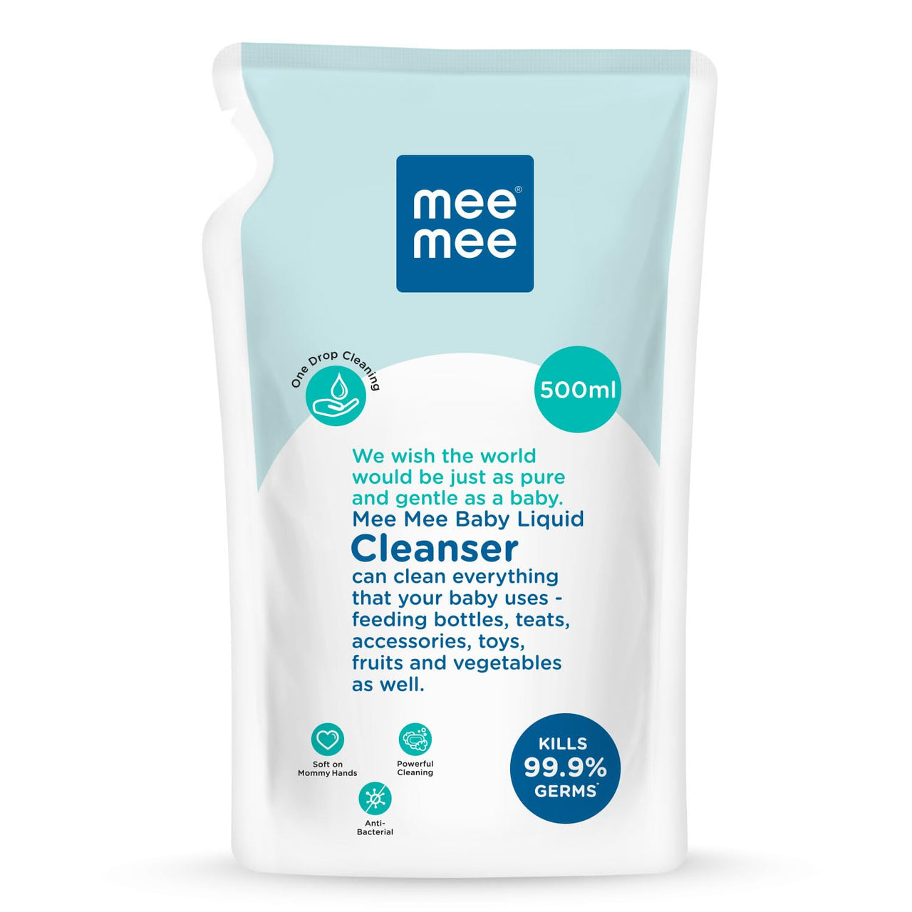 Mee Mee Baby Liquid Cleanser 500ml, Anti-Bacterial Kills 99.9% Germs | For Baby Bottles, Nipples, Accessories, Toys, Fruits & Vegetables | No Alcohol, One Drop Cleaning, Dermatologically Tested