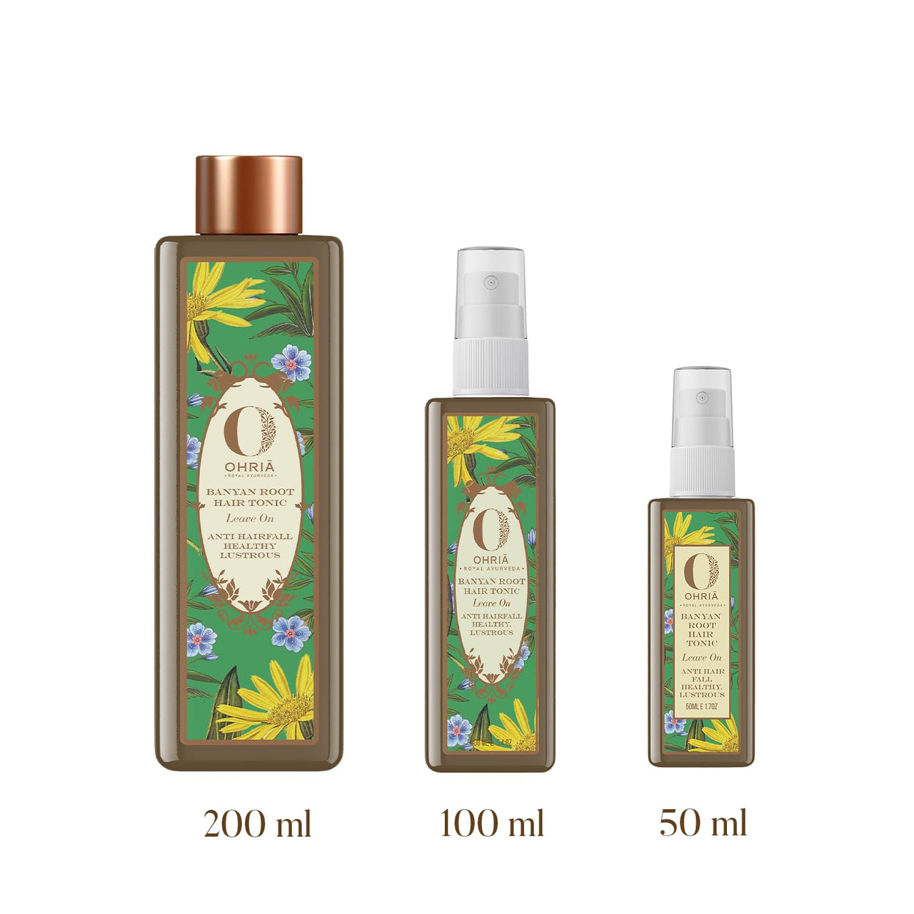 Ohria Ayurveda Banyan Root Hair Tonic for Hair Fall Control & Hair Growth – With Hibiscus, Brahmi, Aloe Vera, Vitamin E & B5 – Herbal Scalp Nourishment for Men & Women – All Hair Types – 50ml