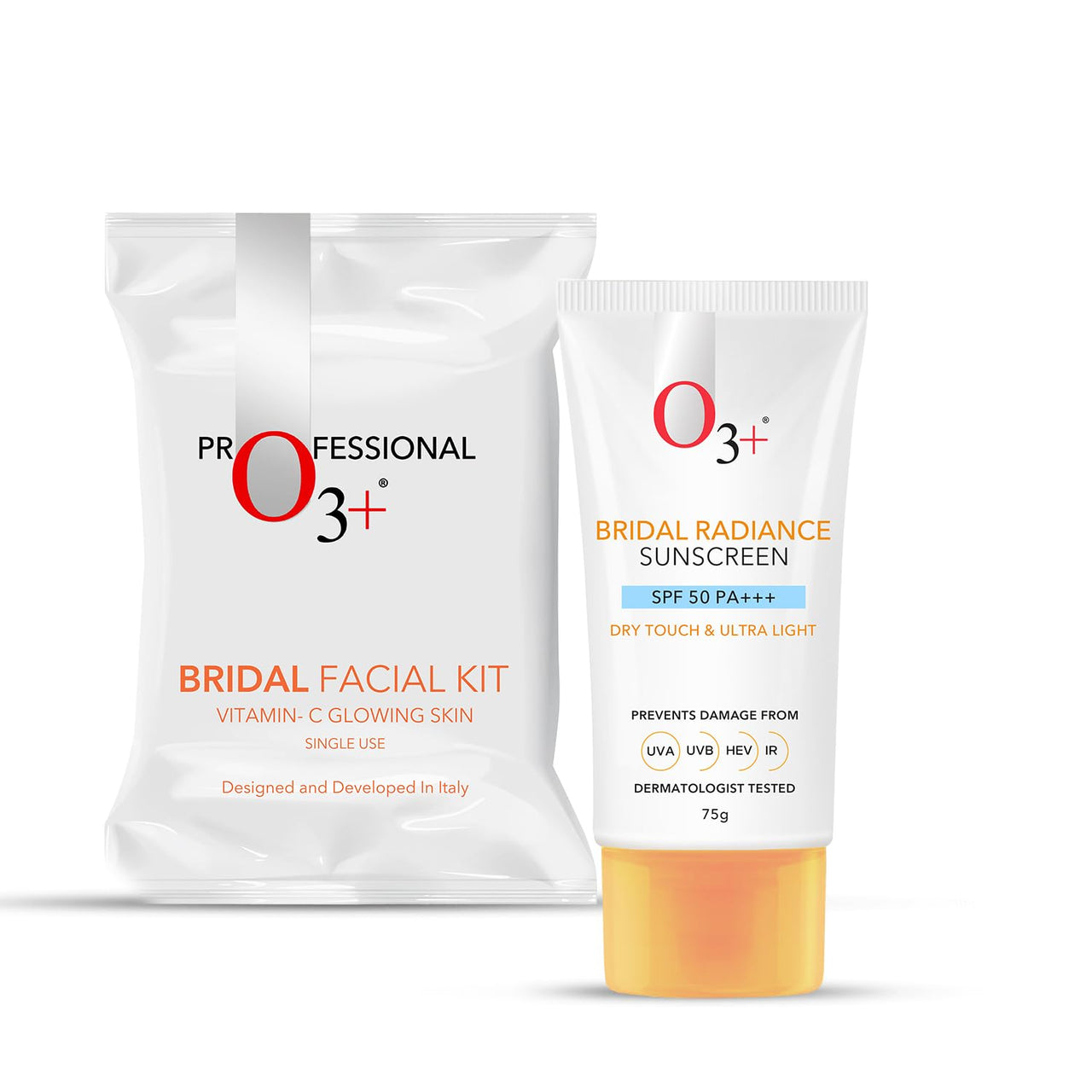 O3+ Radiance Skincare Combo With Bridal Facial Kit Vitamin C Glowing Skin 136g & UVA UVB Ultra Light Sunscreen With SPF50 PA+++ 75g |All Skin Type