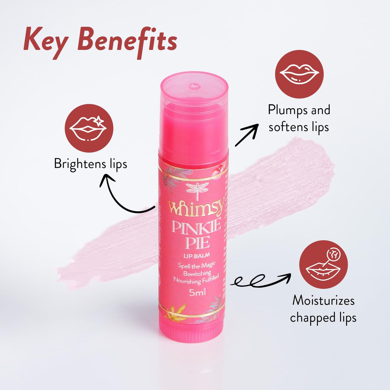 Whimsy Natural, Organic Tinted Lip Balm For For Kids|For Dry & Chapped Lips|Hydrated And Nourishing Lips|All Skin Type|Intense Care|Lip Balm For Soft, Smooth, Moisturised Lips (Pinky Pie), 1 Count