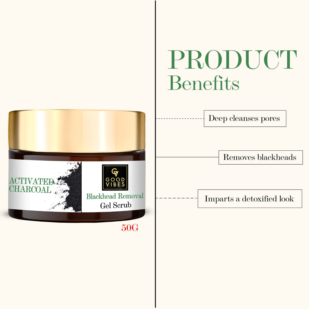 Good Vibes Activated Charcoal Blackhead Removal Gel Face Scrub, 50 g | Exfoliation & Anti-Acne | Deep Pore Cleansing, Moisturizing Scrub For All Skin Types | No Parabens, Sulphates, Mineral Oil