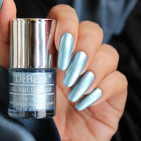 DeBelle Gel Nail Polish Aqua Frenzy (Metallic Sky Blue Nail Paint)|Non UV - Gel Finish |Chip Resistant | Seaweed Enriched Formula| Long Lasting|Cruelty and Toxic Free| 8ml