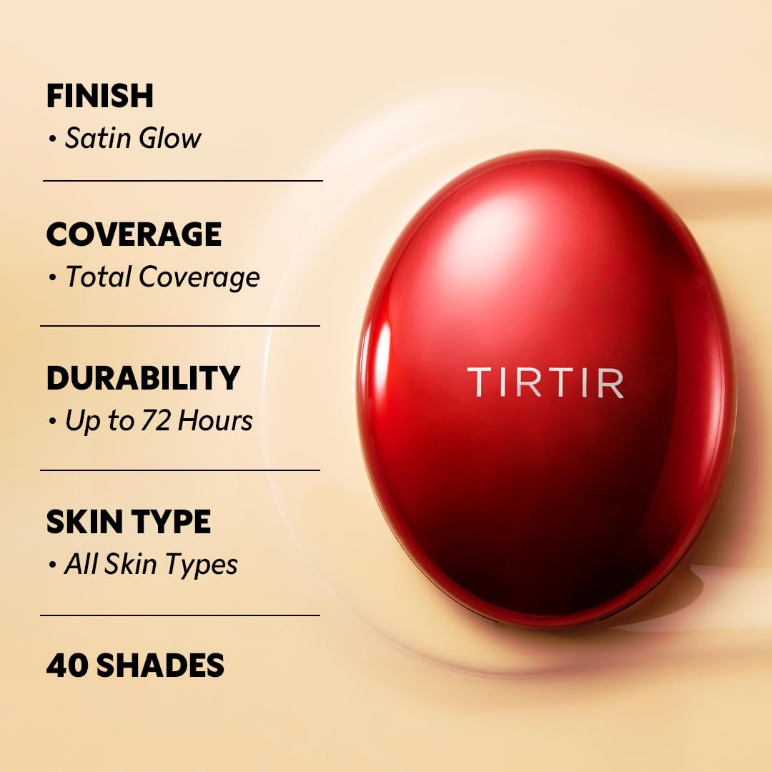 TIRTIR Mask Fit Red Cushion Foundation | Full coverage, Skin fit, Satin Glow Finish | Korean Cushion Foundation #24W SOFT BEIGE | 18g