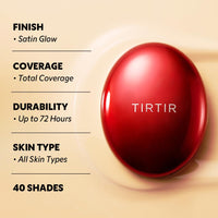 TIRTIR All Skin Mask Fit Red Cushion Foundation, Full Coverage, Skin Fit, Satin Glow Finish, Korean Cushion Foundation #27N Camel, 18G