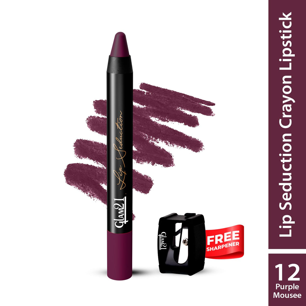 Glam21 Lip Seduction Non- Transfer Crayon Lipstick up to 12 Hours Stay | Lightweight & Longlasting|Creamy Matte | Smudge Proof - 2.8gm|Purple Mousse|12