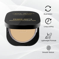Lakyou Beauty Primer + Matte Compact Powder Foundation 15g, Shade-06(Pure Beige) | All-in-One Primer & Foundation | Lightweight Matte Finish | Long-Lasting | Oil-Control