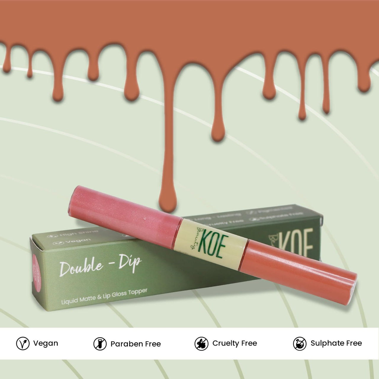 Koe Beauty Double Dip | Pink Spice & Jelly | Warm Rosy Pink Matte Lipstick (2ml) Plus Candy Gloss Finish Lip Topper (2ml) | Perfect Balance of Color & Shine