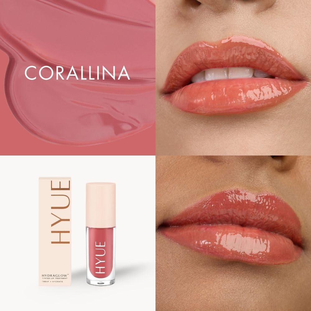 HYUE HydraGlow™ Tinted Lip Treatment (6 ml) | Corallina | 24‑Hour Hydration with Sea Buckthorn Oil & Kokum Butter | Non‑Sticky | High‑Shine | Nourishing & Vegan Formula | Chunky Applicator