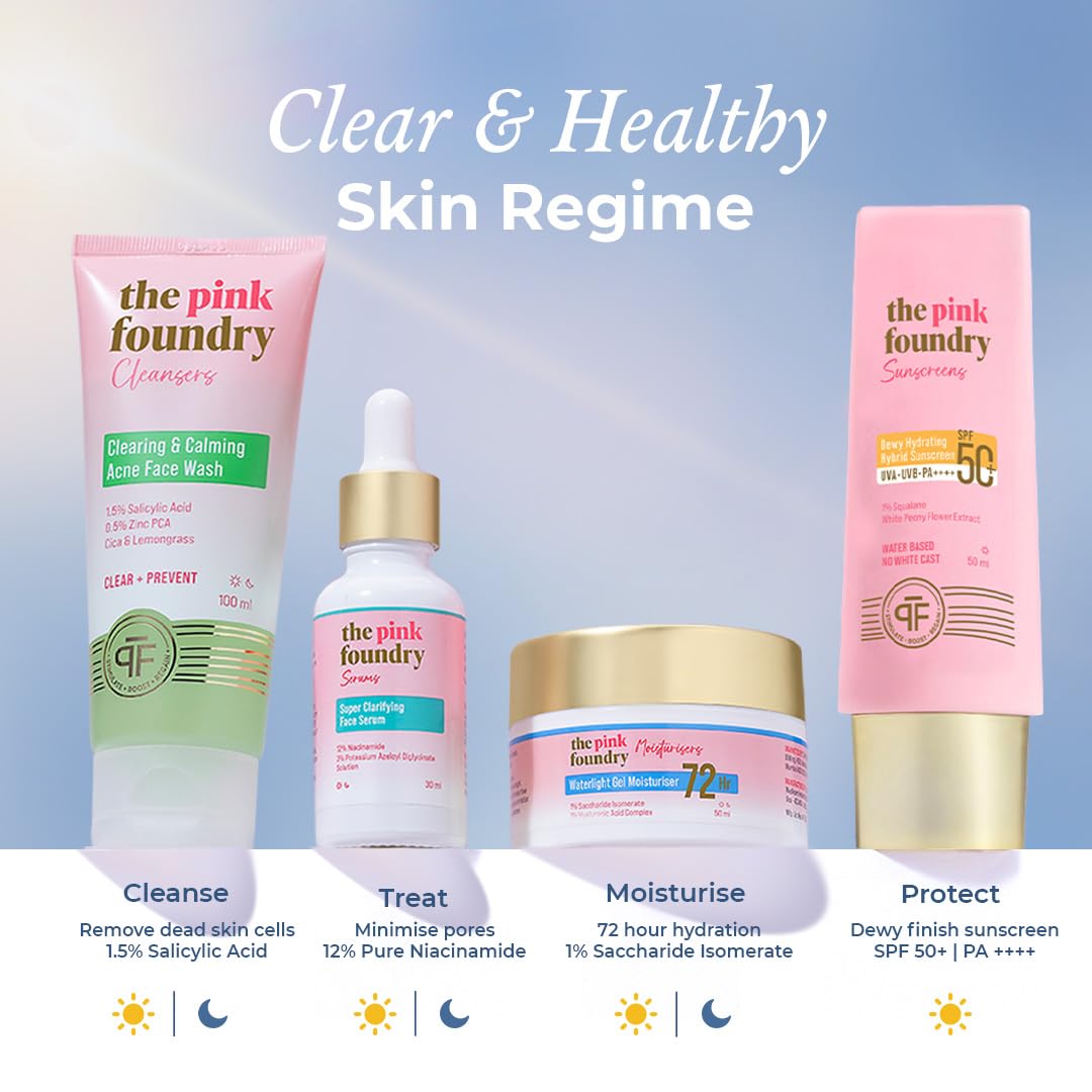 The Pink Foundry Dewy Hydrating Hybrid Sunscreen SPF 50+ | UVA UVB PA++++ | 1% Squalane & White Peony Flower Extract | No White Cast | Water Based | All Skin Types | Fragrance Free | Vegan | 50 ml