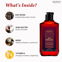 THE LOVE CO. Oud Mukhaab Body Lotion - Nourishing Moisturizer Cream for Dry Skin - Suitable for Men and Women with Jojoba Oil, Shea Butter & Vitamin E - 250ml