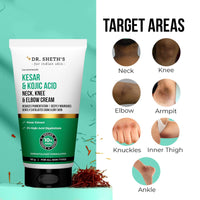 Dr. Sheth's Kesar & Kojic Acid Neck, Knee & Elbow Cream | Clinically Tested | Helps To Reduce Pigmentation | 10% AHAs+2% Kojic Acid+Urea | For Dark Neck, Ankles, Knuckles, Knees, Thighs & Elbows | 50g