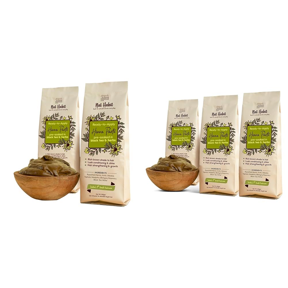 Nat Habit - Fresh Ready To Apply Henna Paste (Pack of 2 x 220g) and Nat Habit - Fresh Ready To Apply Henna Paste (Pack of 3 x 220g)