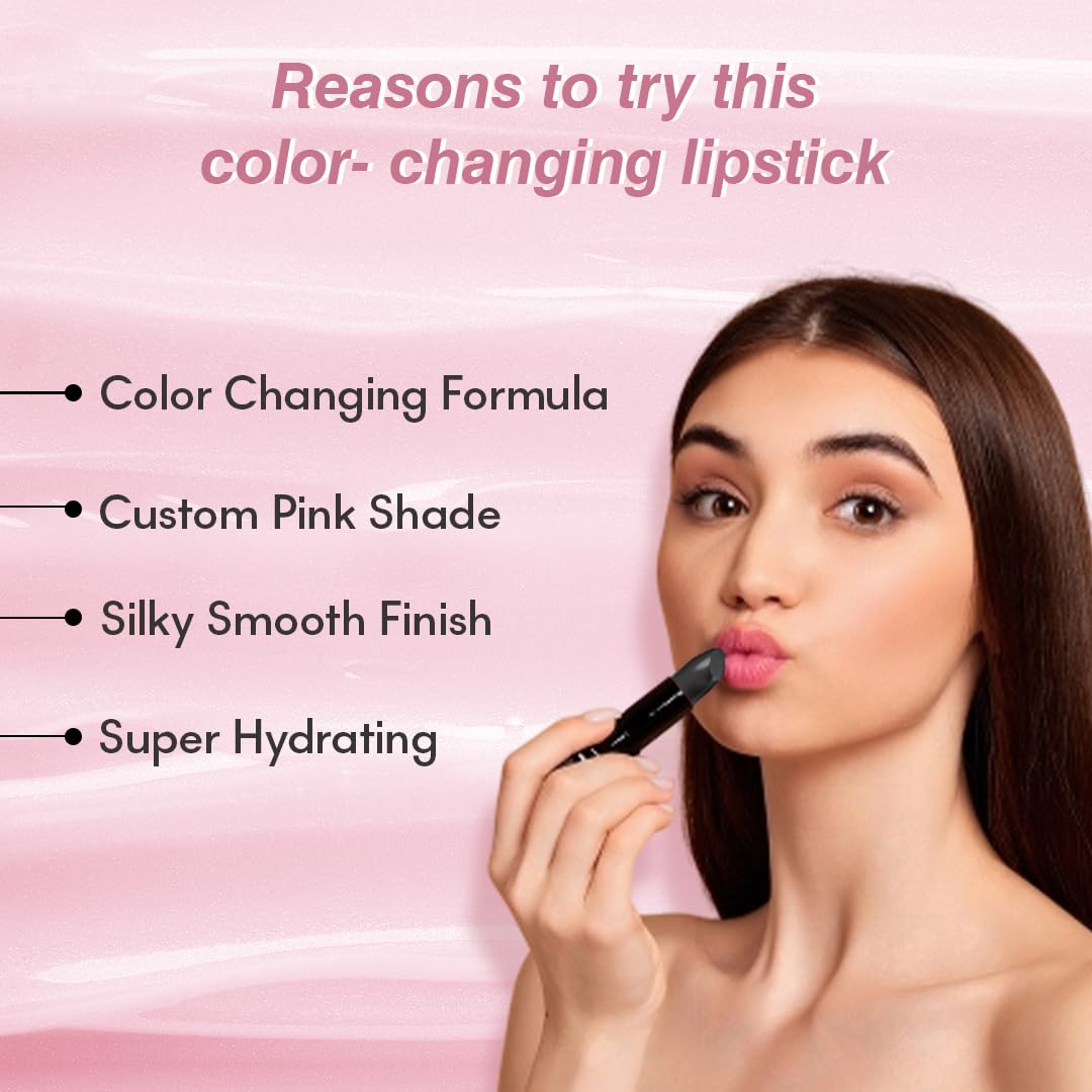 Glamveda Ph Lipstick | Color Changing Black Lipstick With Glossy Pink Payoff | Long Lasting Nourishment, SPF 10, Enriched With Vitamin E & Jojoba Oil| Vegan & Paraben Free | 4 gm Pack of 1