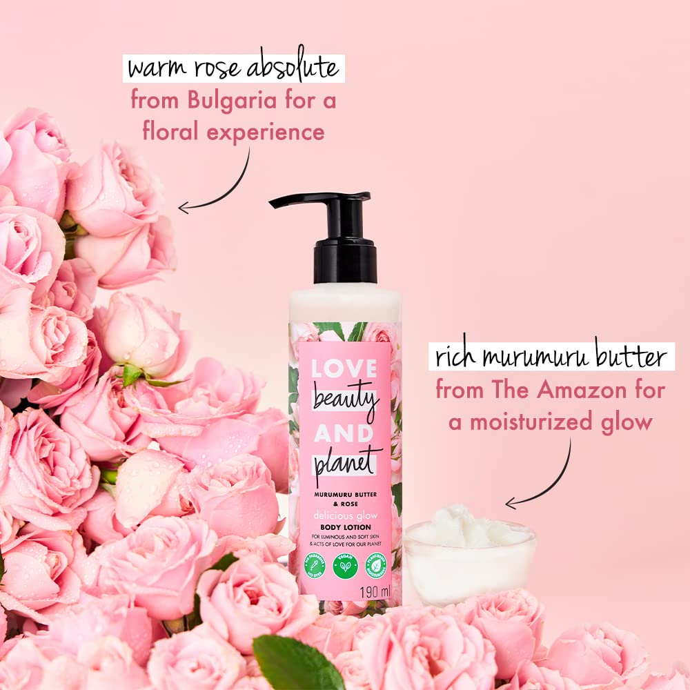 Love Beauty & Planet Natural Murumuru Butter & Rose Glow Body Lotion|| 24hr Moisturization|| Non-Sticky|| Paraben Free|| 400 ml
