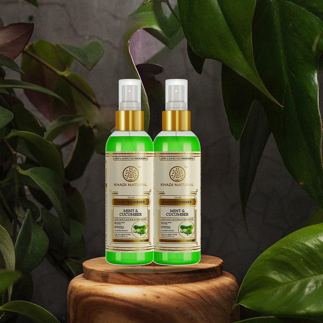 Khadi Natural Mint and Cucumber Face Spray|Instant skin booster| Hydrates, tones and refreshes skin| Suitable for all skin types| Pack of 2 (100ml*2) (200ml)