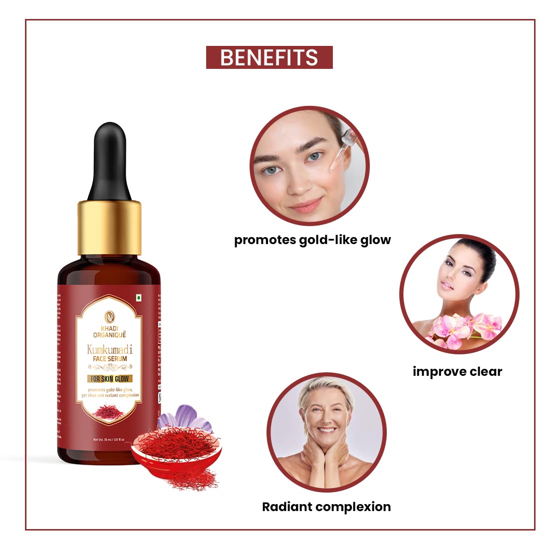 Khadi organique Kumkumadi Face Serum for Radiance glow Skin With 100% Natural Ingredients - 30ML
