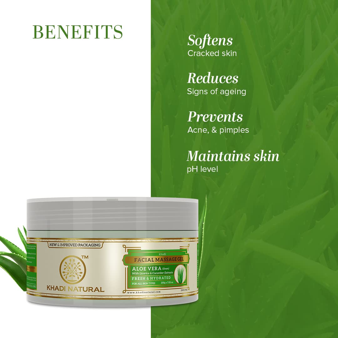Khadi Natural Aloe Vera Gel, Green|Deeply moisturizing| Unique non sticky formula| Makes skin soft and supple| Suitable for All Skin Types| 200g