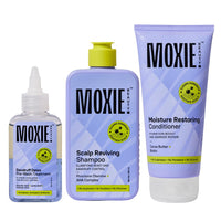Moxie Beauty Scalp Essentials Trio | Dandruff Detox, Clarifying Cleanse & Hydration Boost | Glycolic, Lactic & Salicylic Acid + Piroctone Olamine + Cocoa Butter & Biotin | Clears Dandruff & Soothes Scalp | Paraben, Sulphate & Silicone-Free | Pre-Wash (100