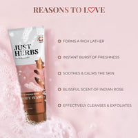 Just Herbs Organic Wild Indian Rose Refreshing Body Wash Gel for Men & Women, Cleanses, exfoliates and Paraben Free - 200 ml