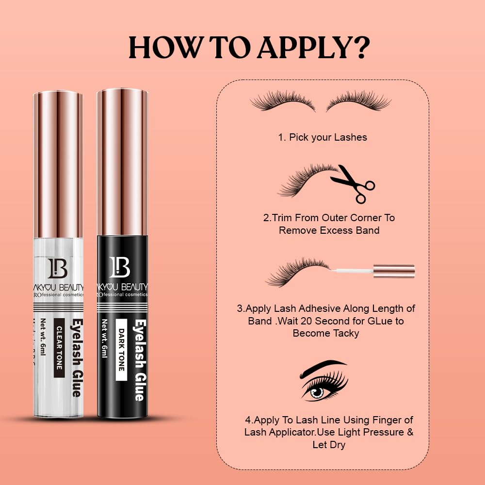 Lakyou Beauty Waterproof Eyelash Glue Black Tone | Long-Lasting, Strong Hold | 6ml | Ideal for False Lashes
