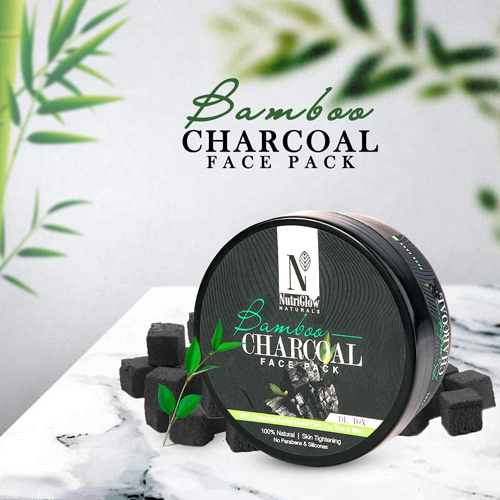 NutriGlow Natural's Bamboo Charcoal Face Pack With Ethiopian Kaolin Black Clay For Brightening, Lightening & Tightening Skin,100% Natural, 200gm
