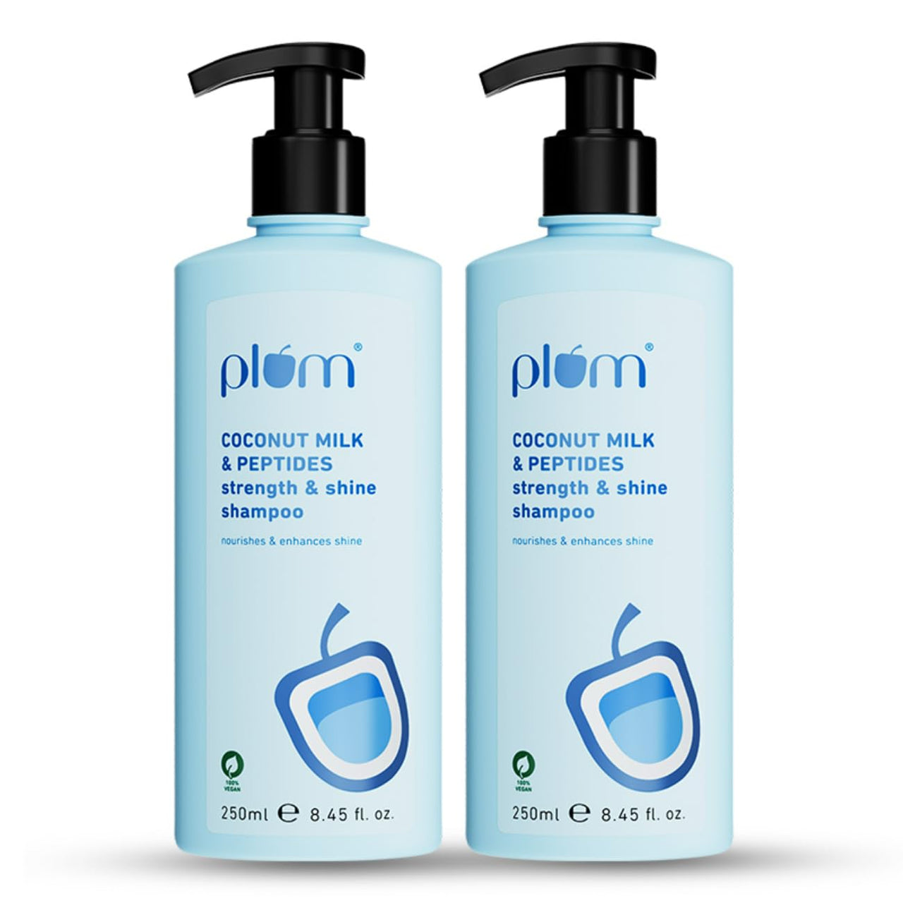 Plum Coconut Shampoo for Dull Hair with Coconut Milk and Peptides for Strong & Shiny Hair I 22x shine I Soft, silky hair I Shampoo for Women and Men | SLS sulphate and paraben free shampoo I 250ml (Pack of 2)