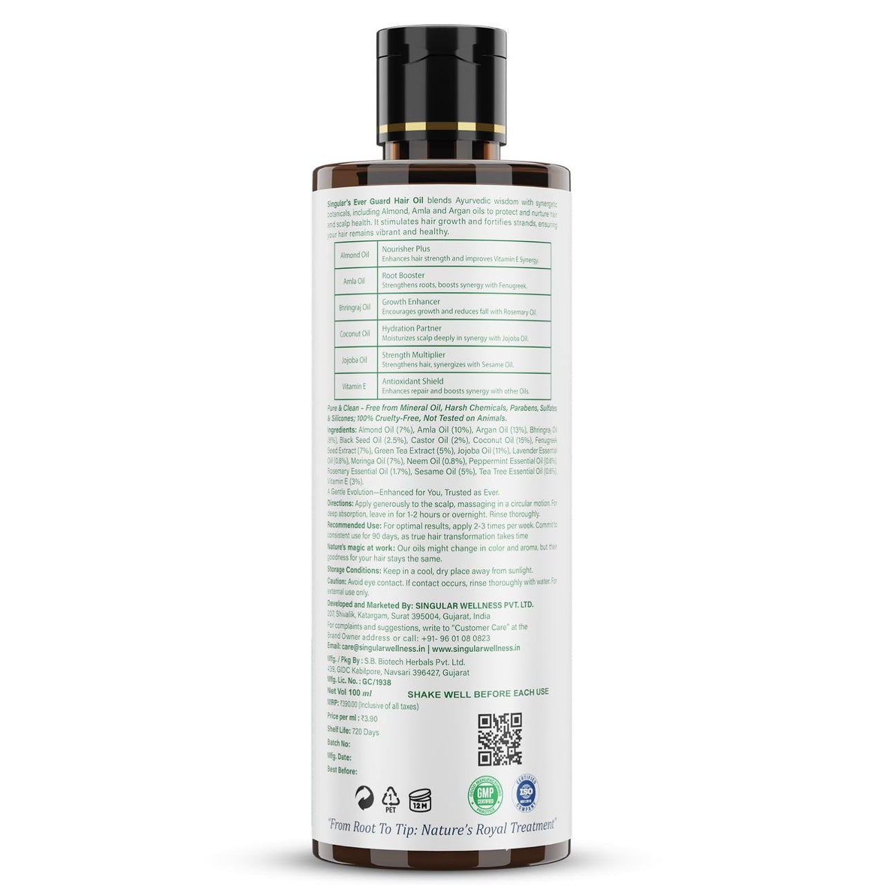 Singular Ever Guard Hair Oil for Men & Women | Hair Growth & Hair Fall Control | Cold-Pressed Blend of Argan, Almond, Bhringraj, Rosemary Oil & Vitamin E - 100 ml