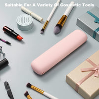 TS WITH TECHSUN Silicone Makeup Brush Holder, Beauty Storage Case Organiser for Makeup Face Brushes & Cosmetics, Magnetic Anti-Fall Out, Soft & Sleek Makeup Tools Organizer for Travel (Light Pink)