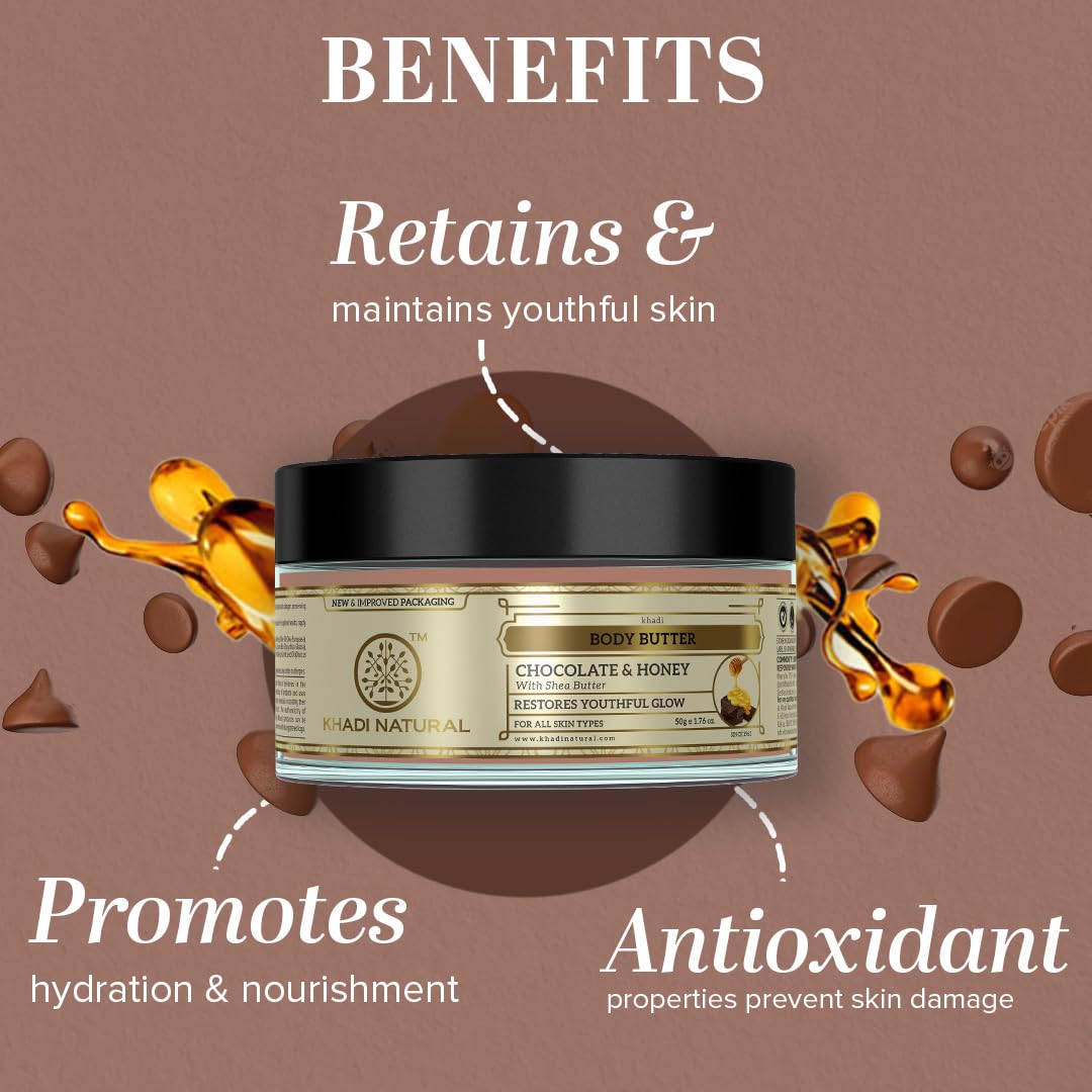 Khadi Natural Chocolate Honey Body Butter|Deeply hydrating|Restores skin glow|Prevents damage to aging skin|Suitable for all skin types|50 g