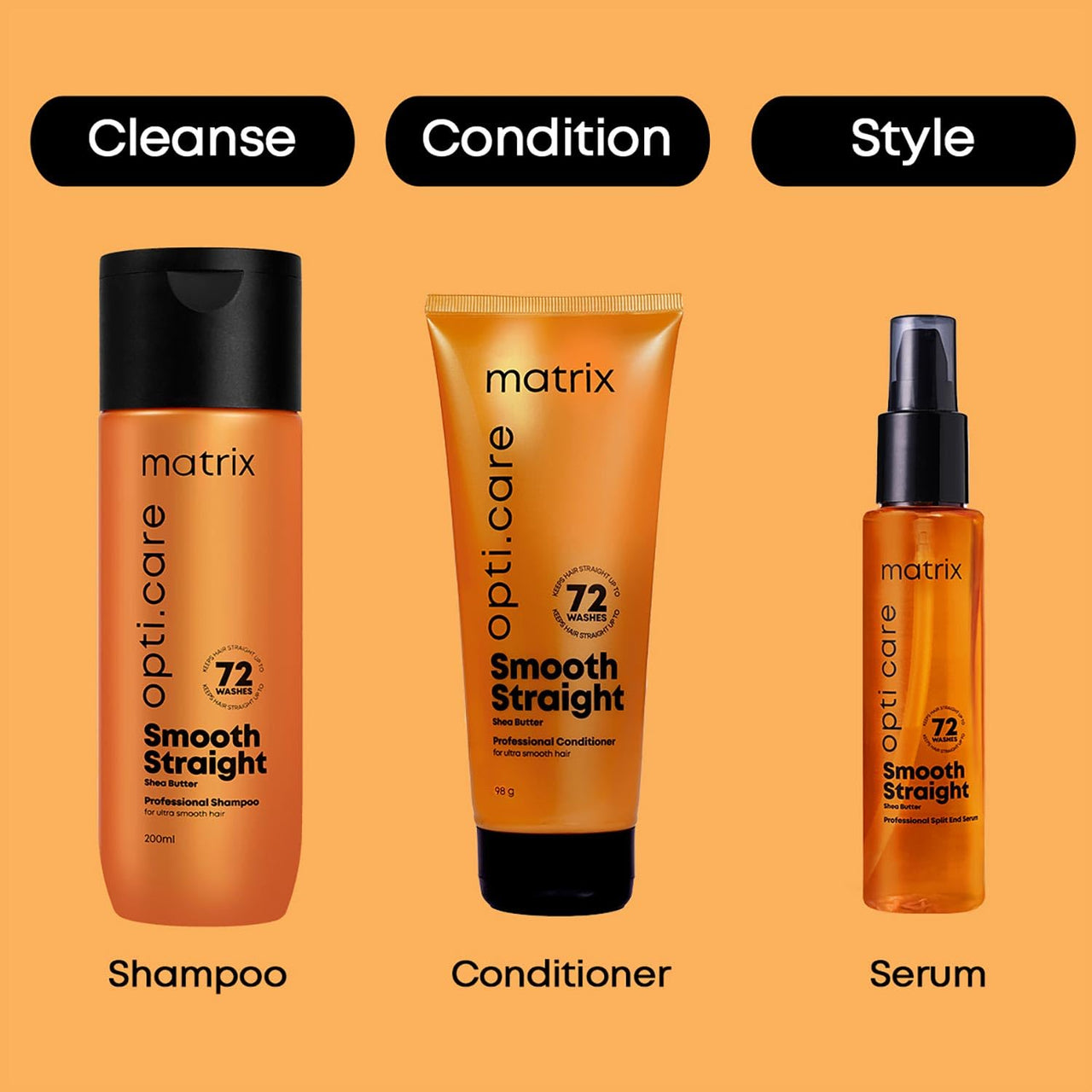 Matrix Opti.Care Professional Shampoo for Salon Smooth Straight Hair | Control Frizzy Hair for up to 4 Days | With Shea Butter | No Added Parabens | (350 ml)