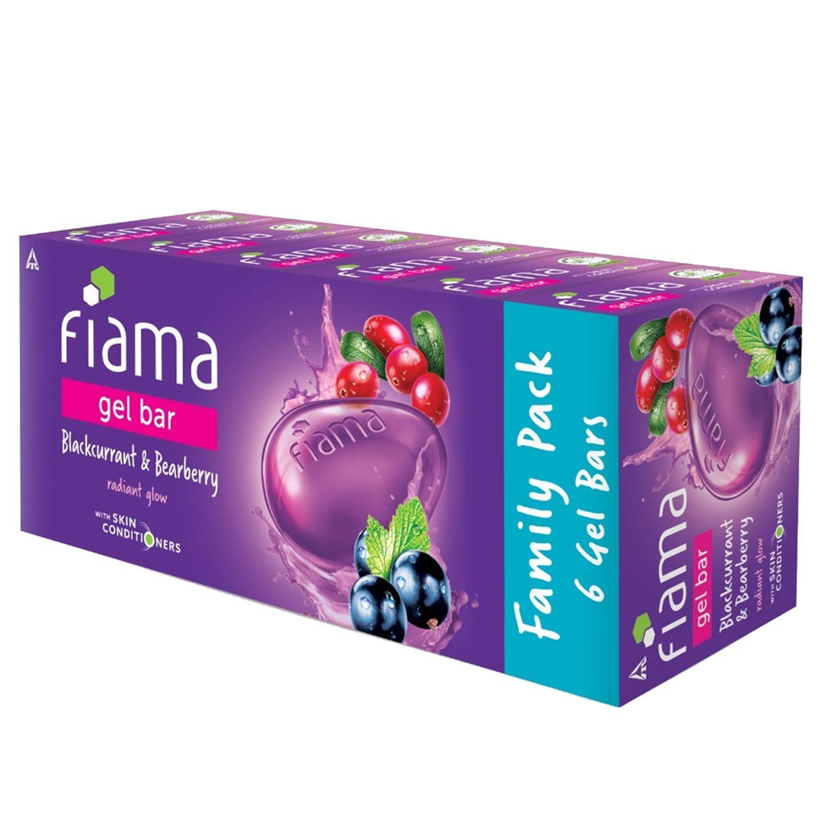 Fiama Gel Bar Blackcurrant And Bearberry, With Skin Conditioners For Moisturized, Radiant & Glowing Skin, 750g (125g - Pack of 6), Soap for Women & Men, For All Skin Types