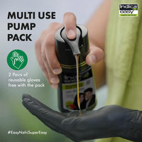 Indica Easy Do-It-Yourself Hair Color Shampoo Pump Pack with 5 Herbal Extracts and 100% Ammonia Free, Long Lasting Formula, 180 ML - Natural Black Colour (Gloves Included)