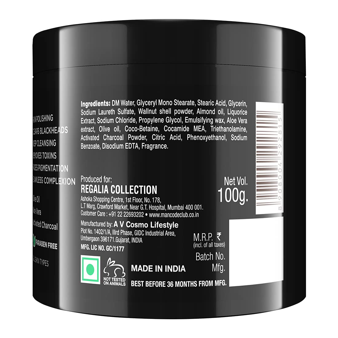 Mancode Charcoal Scrub Blackhead & Whitehead Remover | Active Detoxifying Effect & Anti-Pollution Face Scrub | Deep Pore Cleansing | Suitable for Men of all skin types | 100gm