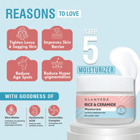Glamveda Korean Rice & Ceramide 6 Step Daily Skincare Routine For Women with Gift Box | Face wash, Toner, Serum, Under eye cream, Moisturizer & Sunscreen
