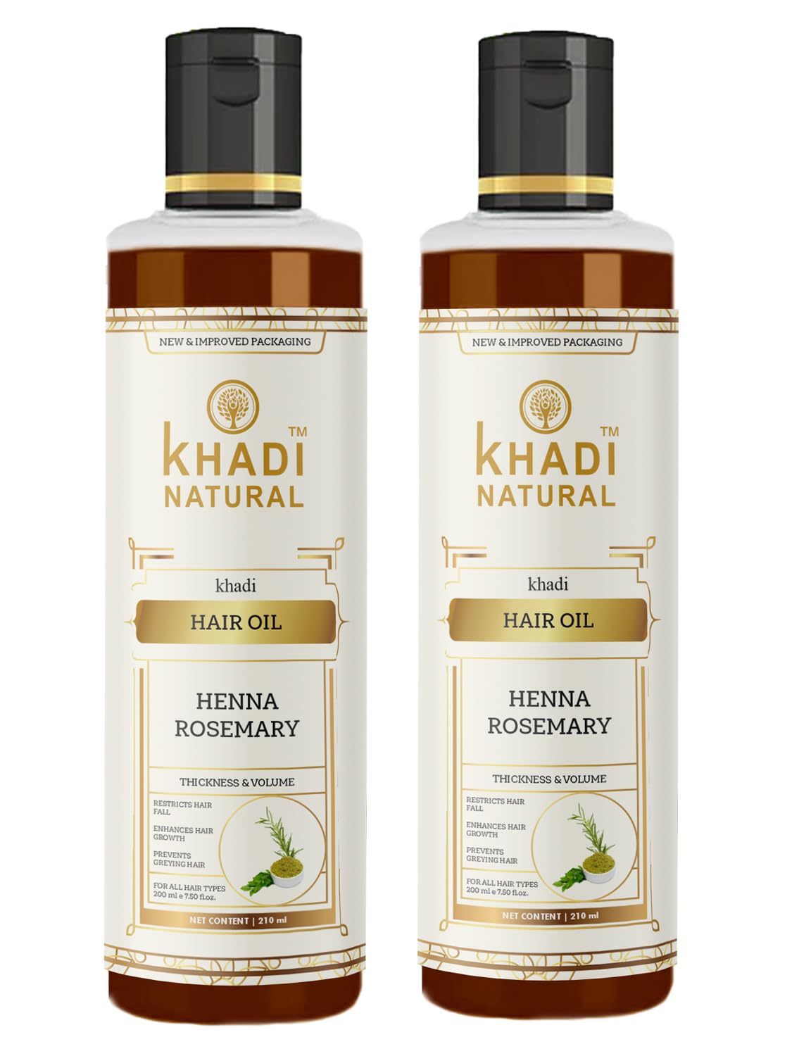 Khadi Natural Rosemary & Henna Hair Oil, Natural Oil For Thick & Voluminous Hair Oil For Controlling Hair Fall & Premature Greying, Paraben & Mineral Oil Free, Suitable For All Hair Types, 210ml (Pack 2, Rosemary & Henna)