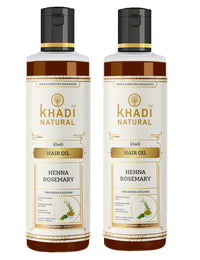 Khadi Natural Rosemary & Henna Hair Oil, Natural Oil For Thick & Voluminous Hair Oil For Controlling Hair Fall & Premature Greying, Paraben & Mineral Oil Free, Suitable For All Hair Types, 210ml (Pack 2, Rosemary & Henna)