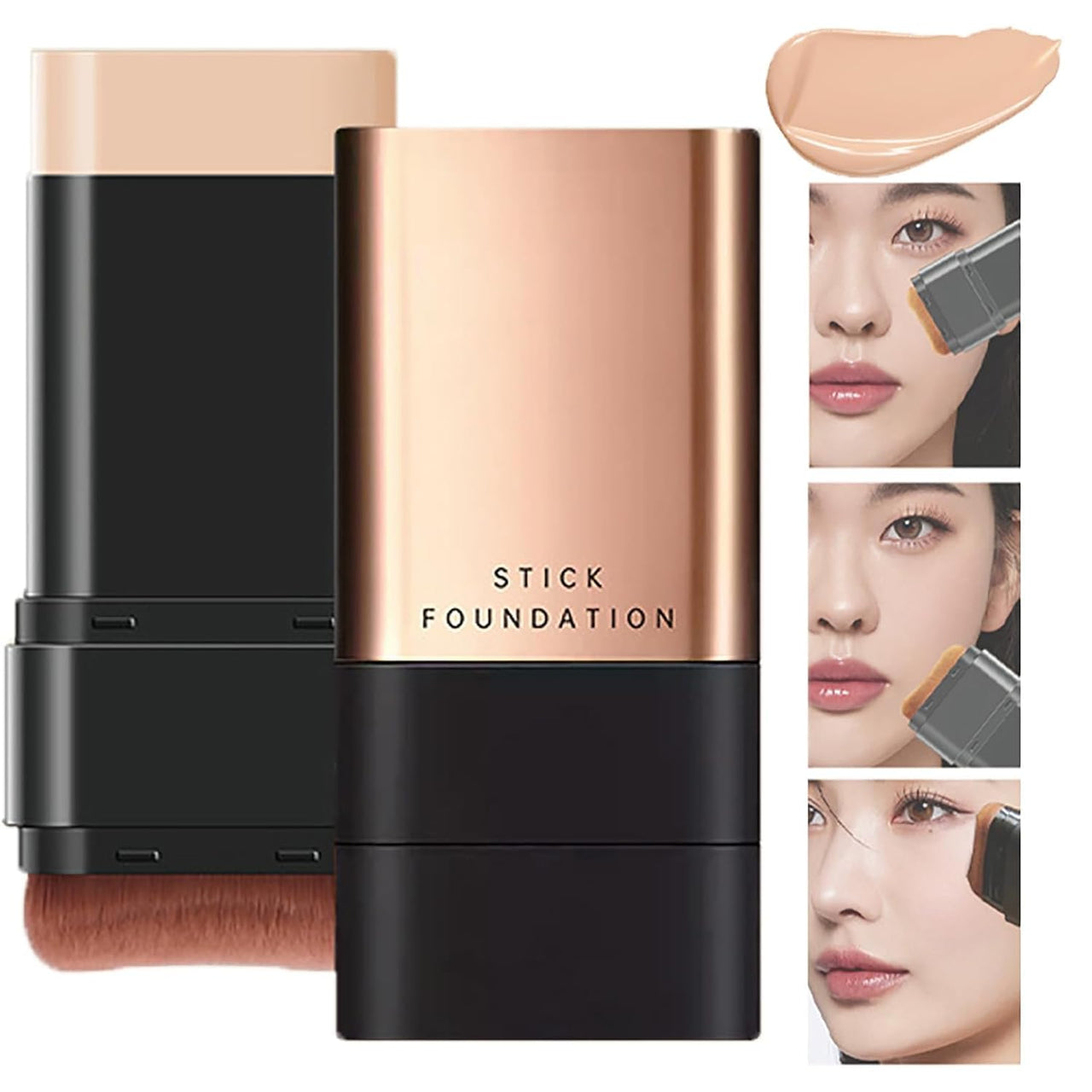 Luxenwell 2 In 1- Luxury Flawless Eraser Foundation Stick | Korean Hydrating Lightweight Foundation Stick with Brush | Waterproof Thin and Cover Blemishes for All Skin Types | 1Pcs