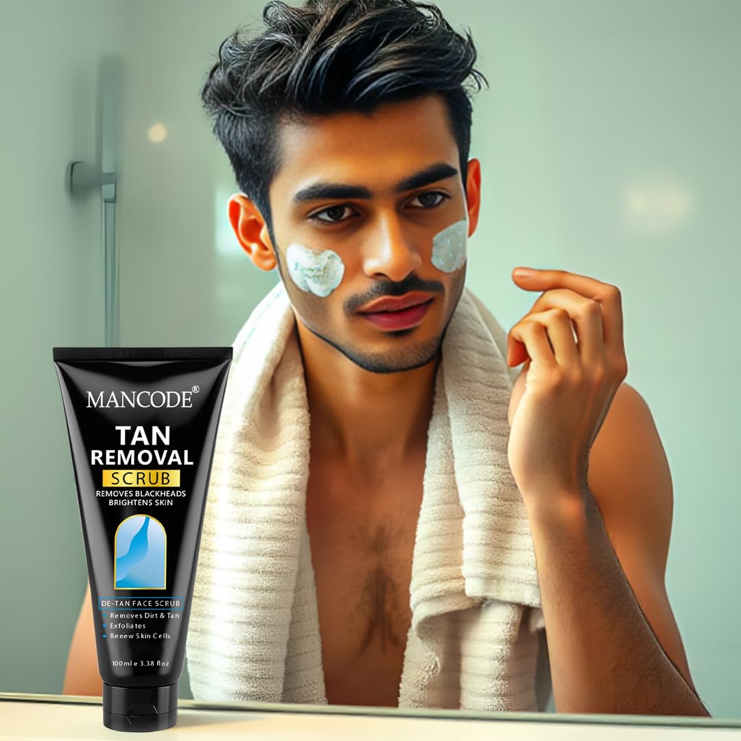 MANCODE DeTan Scrub – Tan Removes Blackheads | Brightens Skin | De-Tan Face Scrub | Exfoliates & Renews Skin Cells- 100ml