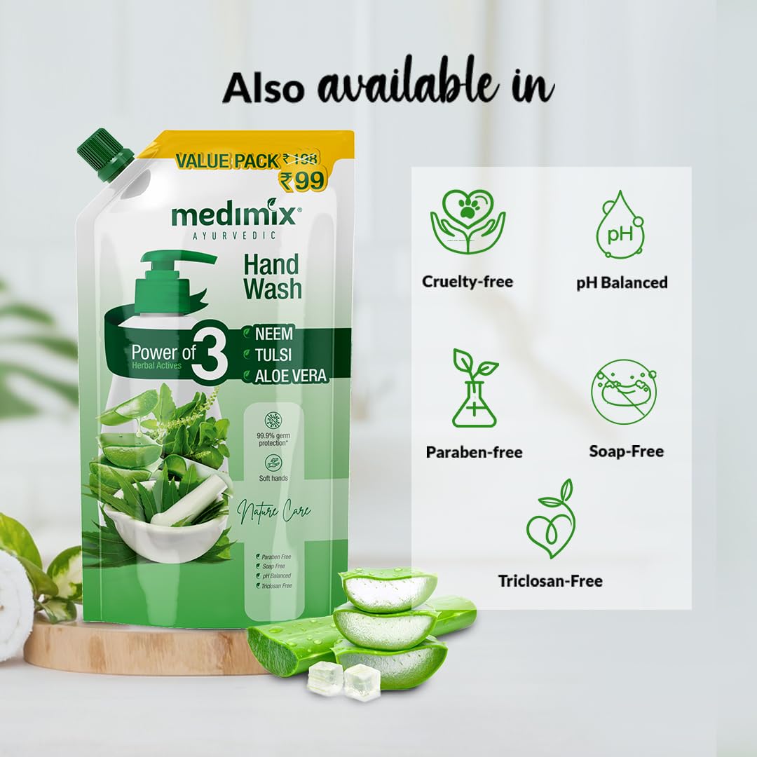 Medimix Ayurvedic Nature Fresh Hand Wash Refill With Lemon, Tulsi & Aloe Vera For Soft & Odour-Free Hands 675ml | 99.9% Germ Protection | Shop Herbal | Natural | Soap-free | 100% Vegan